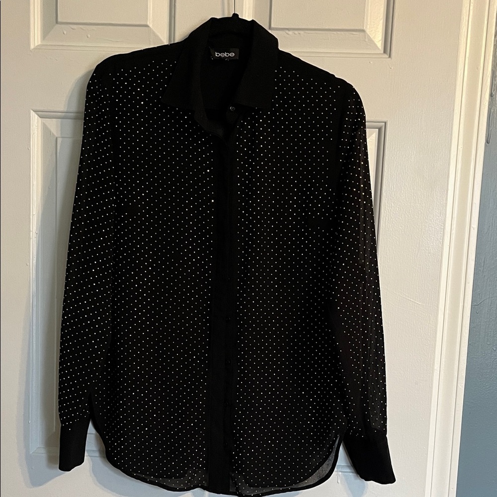 Bebe ladies Black and goldPolka Dot Shirt